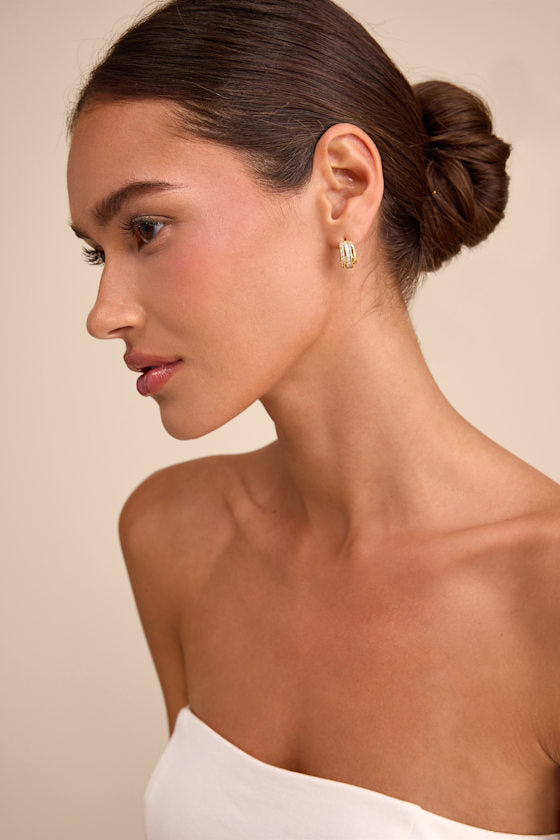 Talon 14KT Gold Layered Rhinestone Hoop Earrings