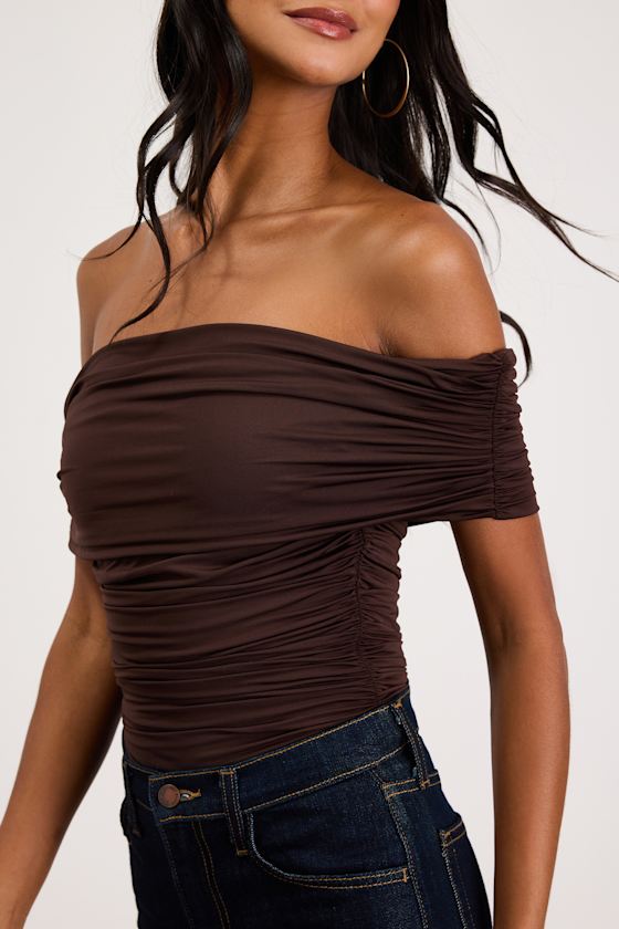 Jarena White Ruched Off-the-Shoulder Top