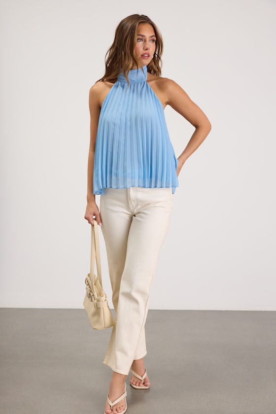 Twyla Black Pleated Halter Tank Top