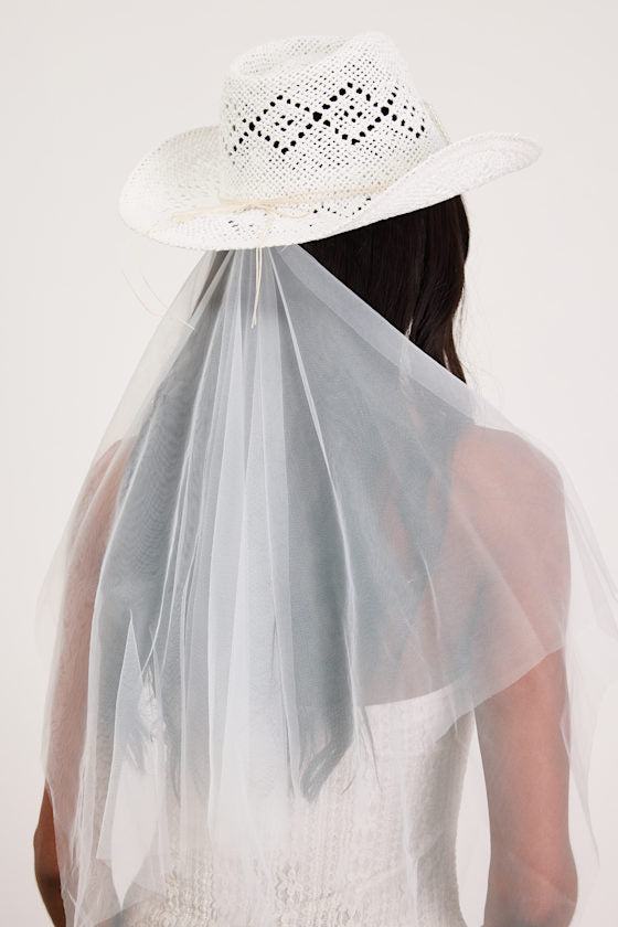 Tying the Knot White Patch Veil Western Hat