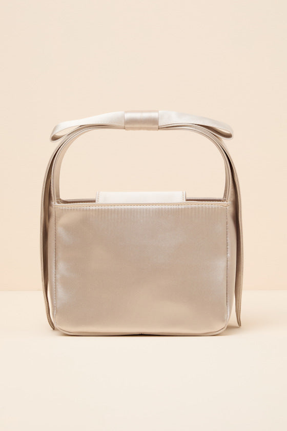 Britney Champagne Satin Bow Handbag