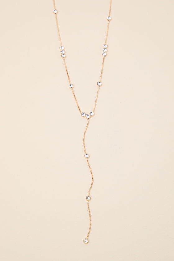 Troya Gold Rhinestone Lariat Necklace