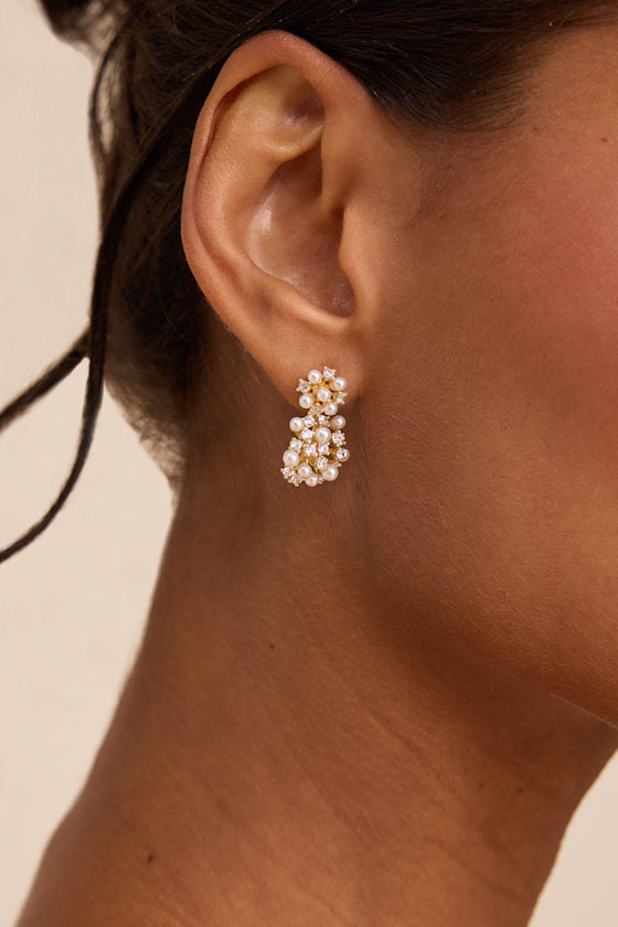 Dabney Gold Pearl Rhinestone Drop Earrings