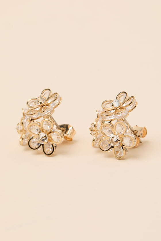 Baxley Gold Rhinestone Flower Stud Earrings