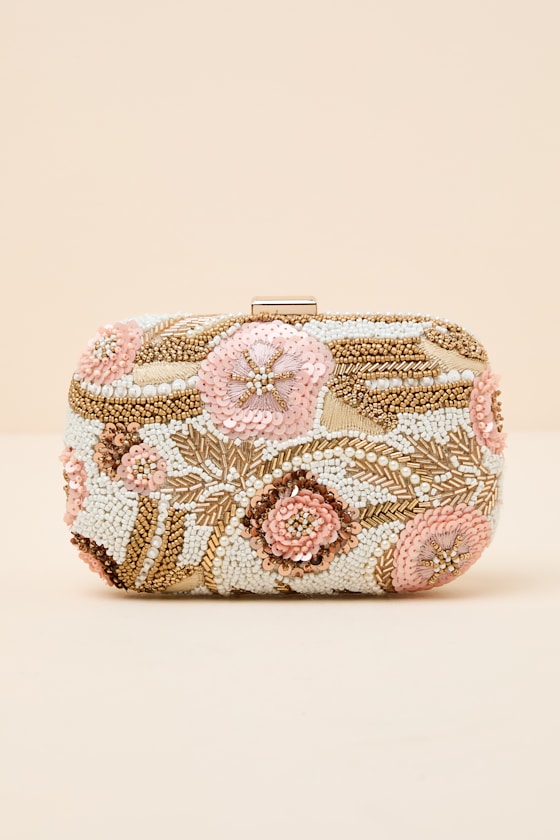 Mataleya White Beaded Sequin Crossbody Clutch