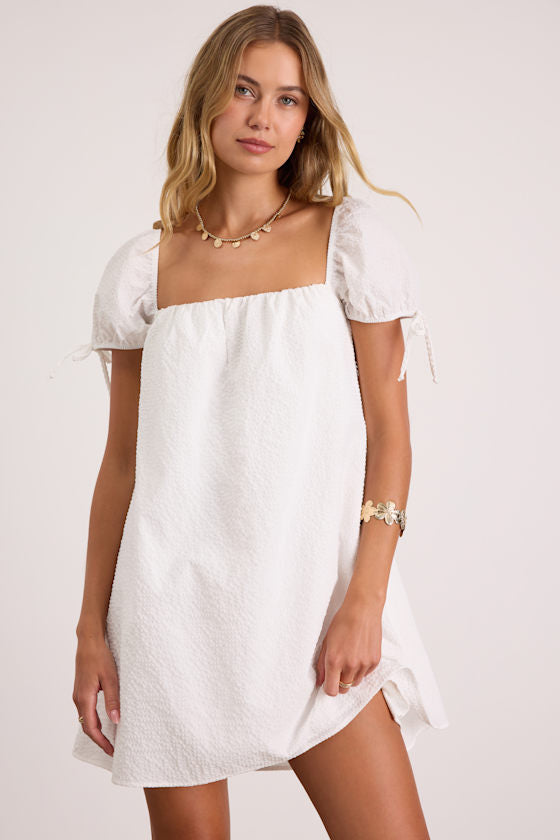 Mirela Peach Textured Shift Mini Dress