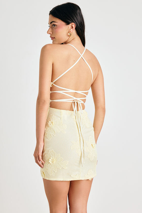 Dominia Light Blue Embroidered Lace-Up Mini Dress