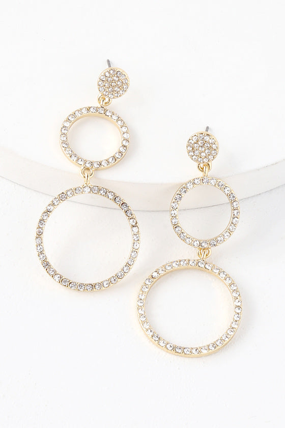 Glam Girl Gold Rhinestone Circle Earrings