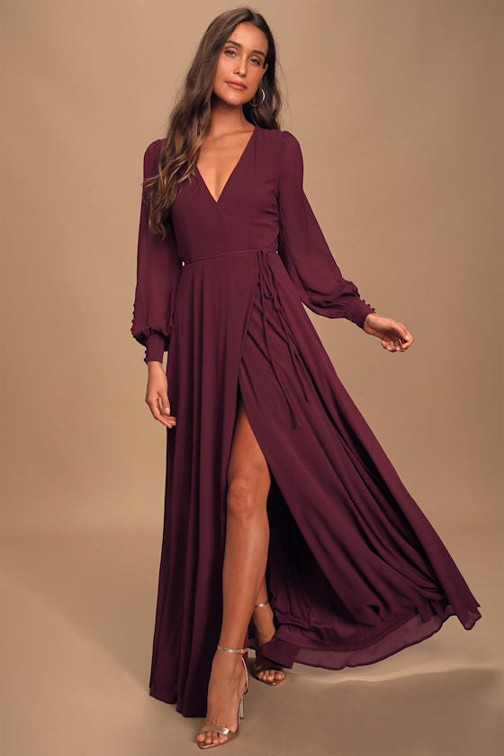 My Whole Heart Dark Navy Blue Long Sleeve Wrap Dress