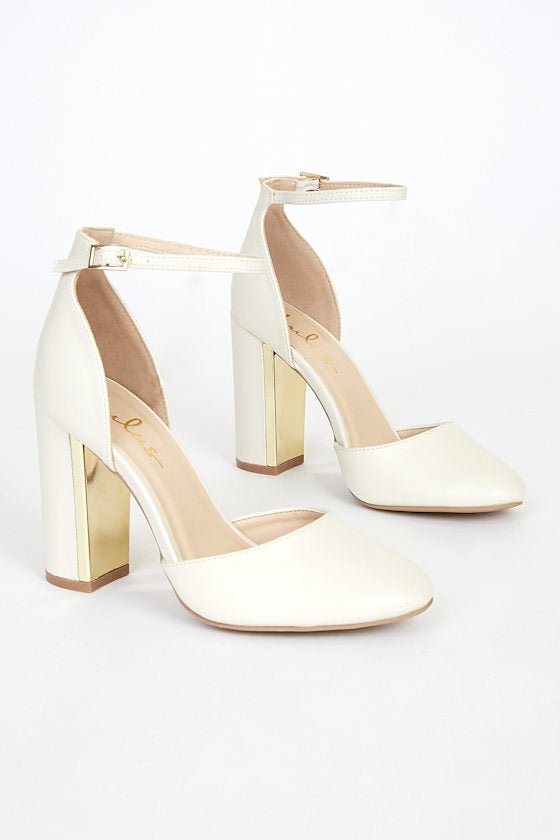 Laura Champagne Satin Ankle Strap Heels