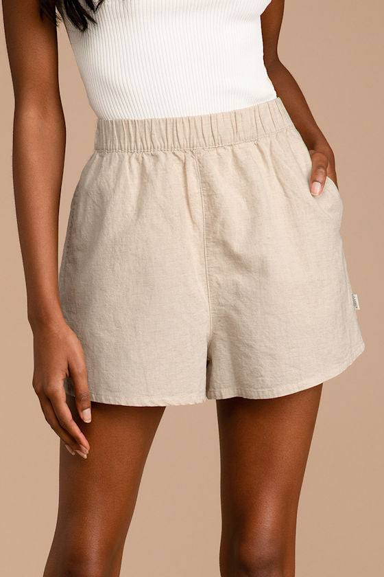 Classic Ivory and Beige Striped Linen Beach Shorts