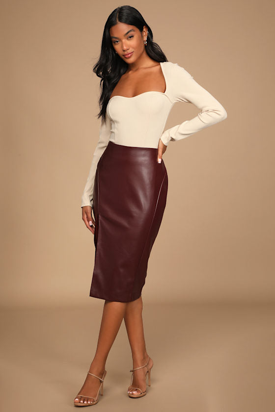 Mireya Black Vegan Leather Pencil Skirt