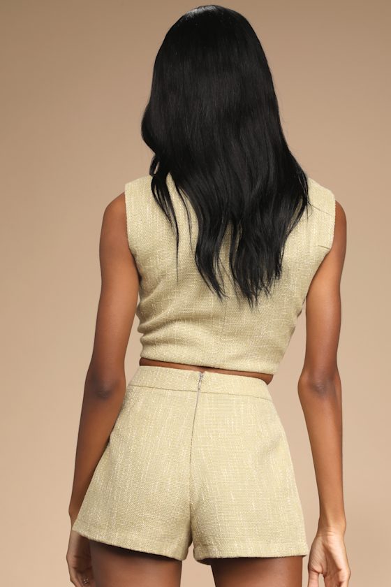 Perfect Company Ivory Tweed High-Waisted Shorts