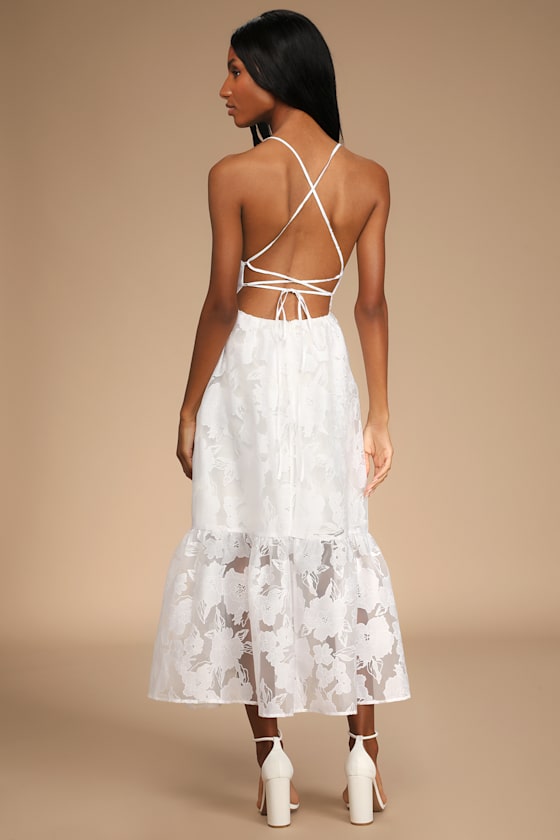 Feeling Like Forever Plum Jacquard Organza Lace-Up Midi Dress