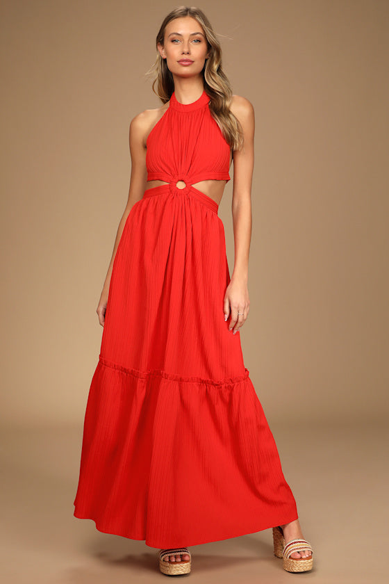 Island Vacay Cream Tie-Back Maxi Dress