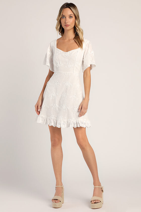 Morning in Mallorca Red Eyelet Mini Dress