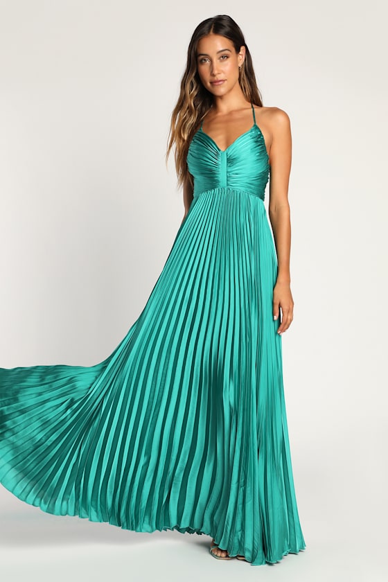 Dreaming in Color Pink Abstract V-Neck Pleated Satin Maxi Dress