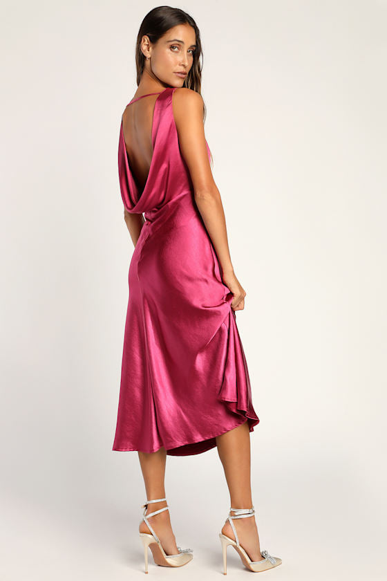 Incredible Love Light Orange Satin Cowl Back Midi Slip Dress