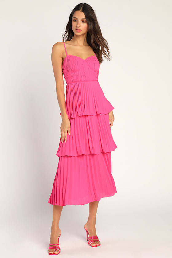 Cascading Crush Emerald Tiered Bustier Midi Dress