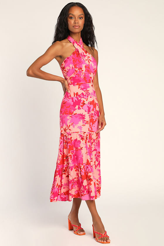 Always Eye-Catching White Tiered Halter Midi Dress