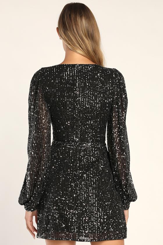 Festive Mood Black Sequin Long Sleeve Mini Dress