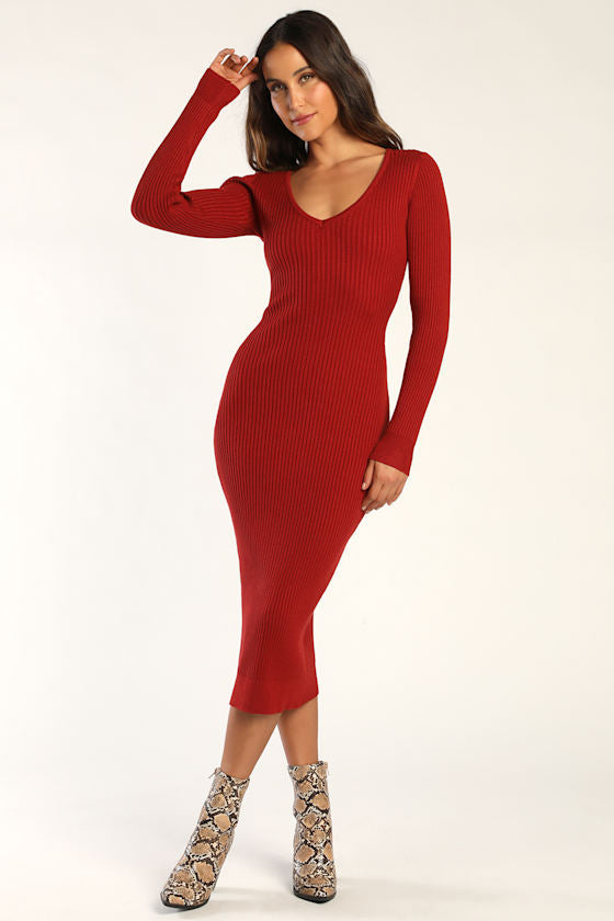 Everyday Beauty Green Long Sleeve Ribbed Knit Sweater Dress