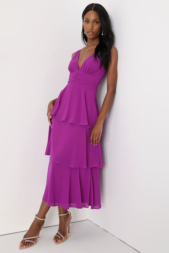 Celebration Time Navy Blue Sleeveless Tiered Midi Dress