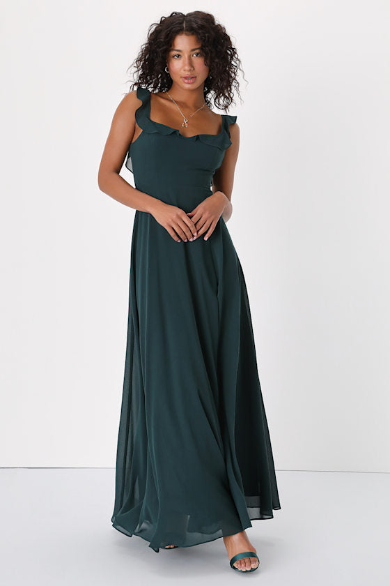 Dreamy Admiration Black Ruffled Maxi Dress