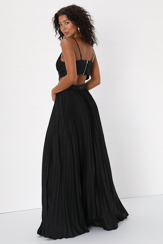 Got the Glam Emerald Green Pleated Cutout Maxi Dress