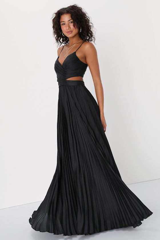 Got the Glam Wine Red Pleated Cutout Maxi Dress #Color_Black