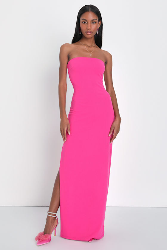 Elaborate Excellence Hot Pink Strapless Bodycon Maxi Dress #Color_Hot Pink