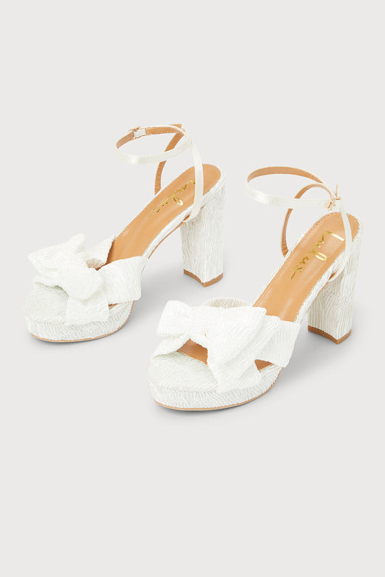 Lilsa White Bow Platform Ankle Strap Heels #Color_White
