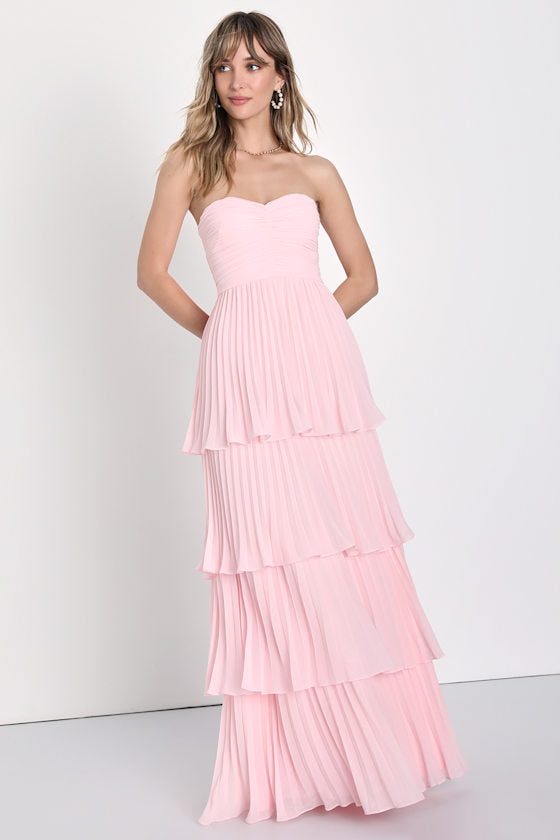 Seriously Sensational Yellow Strapless Tiered Maxi Dress #Color_Light Pink