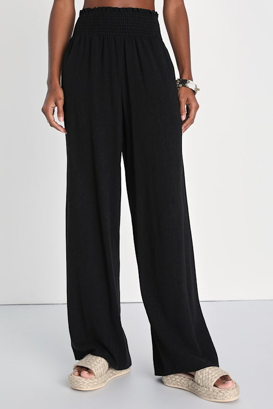 Hit the Breeze Beige Smocked Wide-Leg Pants