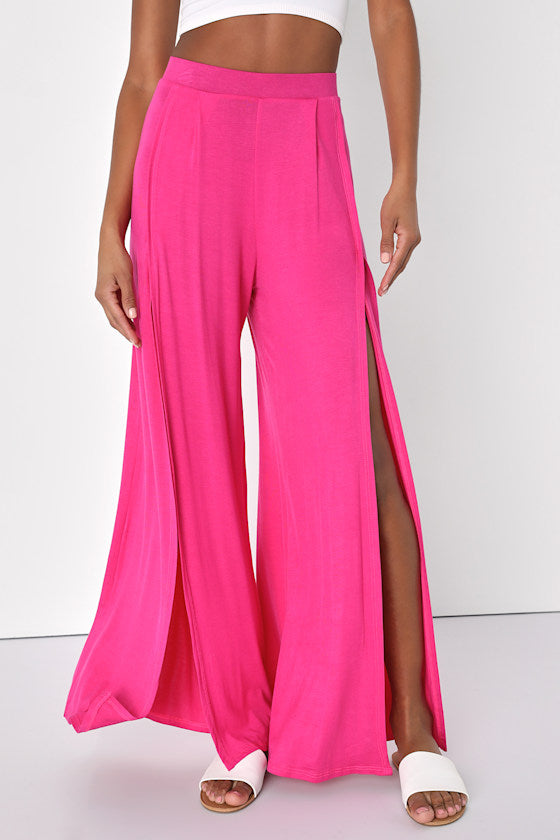Knockout Black Knit Wide-Leg Slit-Front Pants