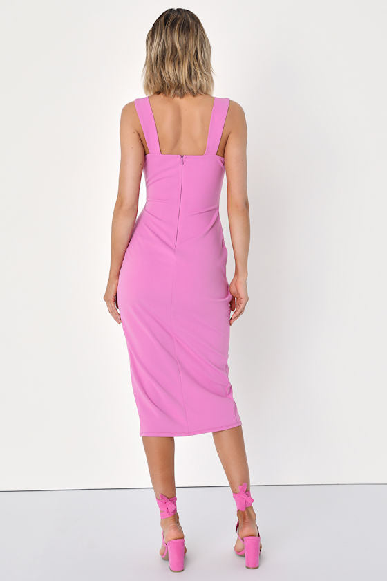 Always Beautiful Rose Pink Sleeveless Tulip Midi Dress #Color_Rose Pink