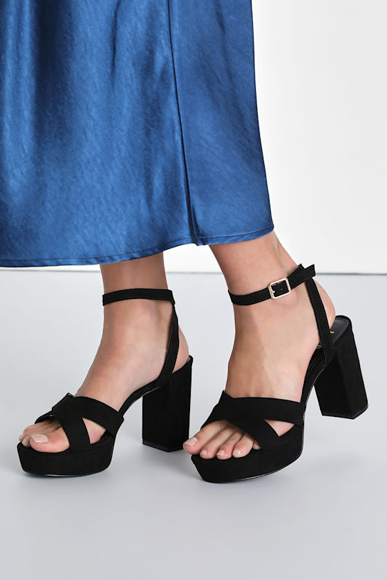 Selah Light Nude Suede Ankle Strap Heels #Color_Black Suede