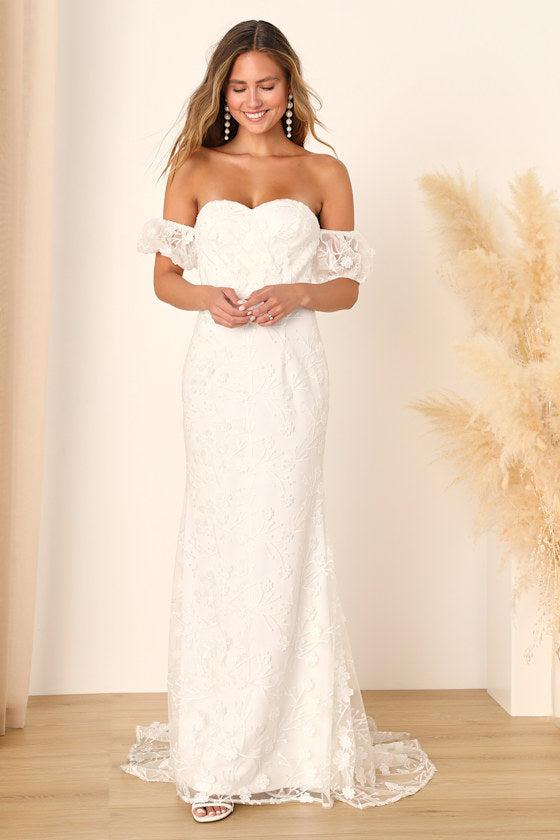 Magical Beginnings White 3D Floral Embroidered Maxi Dress #Color_White