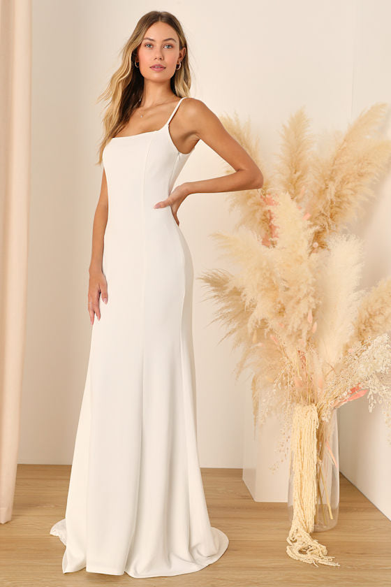Blessed Romance White Sleeveless Button Back Mermaid Maxi Dress #Color_White