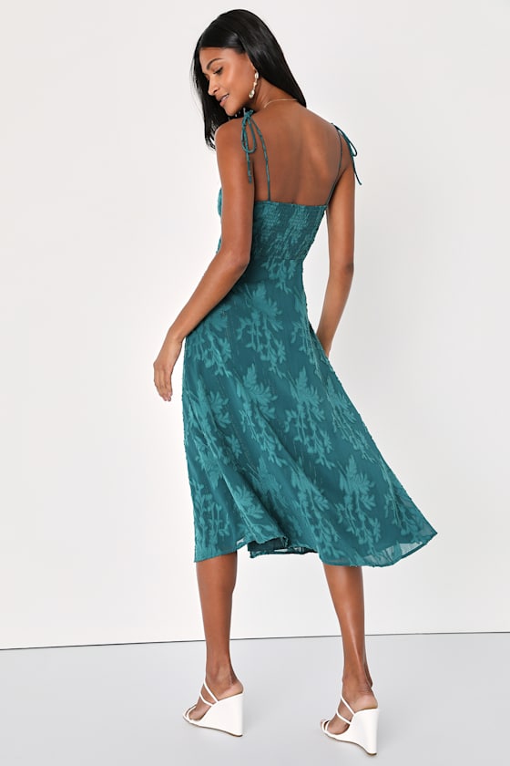 Loveliest Looks Black Floral Jacquard Tie-Strap Midi Dress