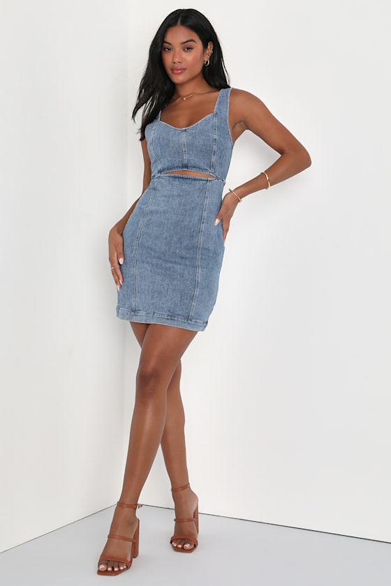 Charming Edge Light Blue Denim Cutout Mini Dress #Color_Light Blue