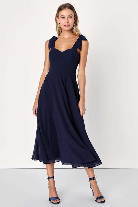 Sophisticated Charisma Dark Teal Tie-Strap A-Line Midi Dress