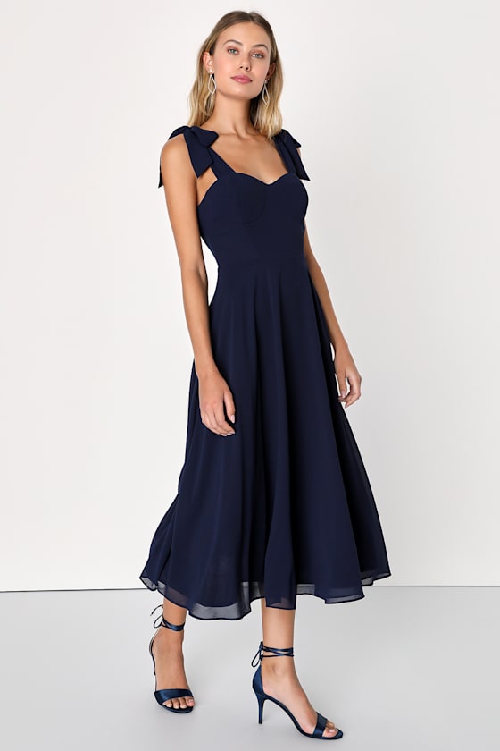 Sophisticated Charisma Purple Tie-Strap A-Line Midi Dress