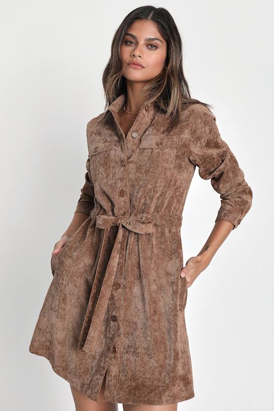 Simple Affection Black Corduroy Mini Dress With Pockets