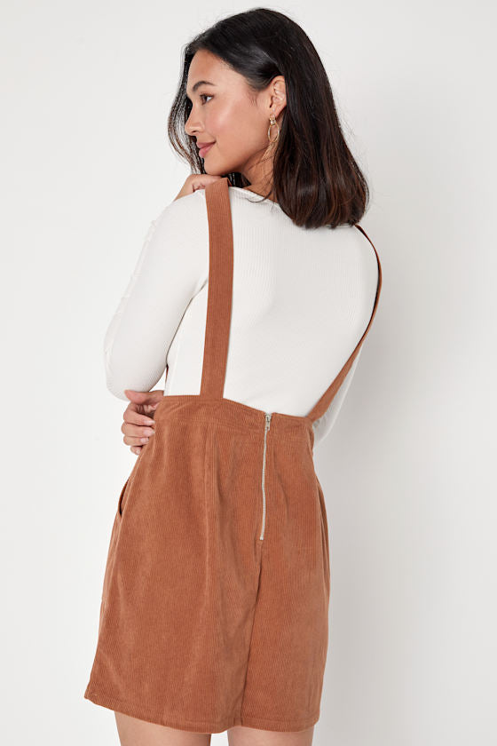 Embracing Autumn Emerald Green Corduroy Pinafore Mini Dress