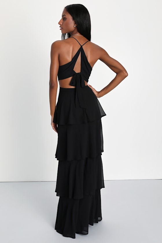 Tier and Now Black Tie-Back Tiered Maxi Dress #Color_Black