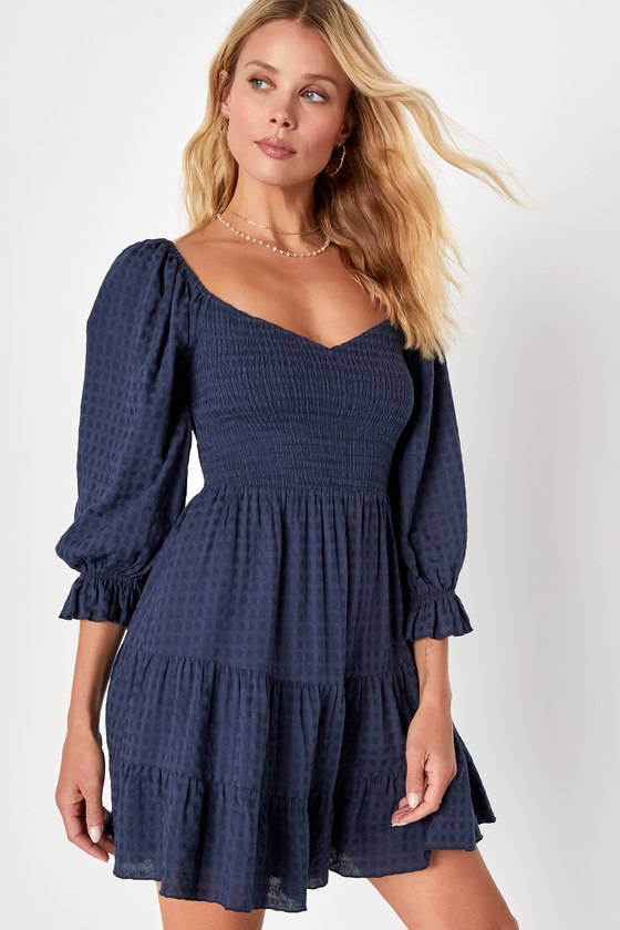 Charming Afternoon Tan Gingham Balloon Sleeve Mini Dress