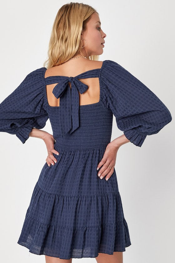 Charming Afternoon Tan Gingham Balloon Sleeve Mini Dress