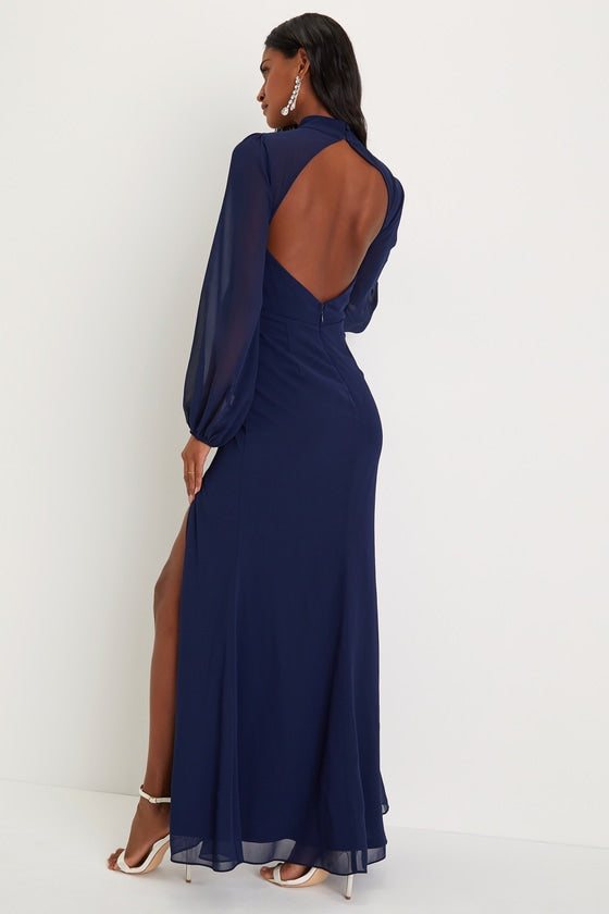 Graceful Entrance Plum Purple Long Sleeve Backless Maxi Dress