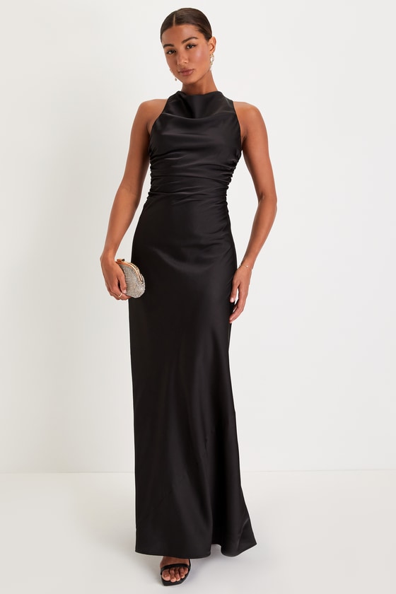 Effortlessly Sensational White Satin Backless Maxi Dress #Color_Black
